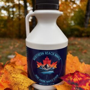 A pint container of pure maine maple syrup