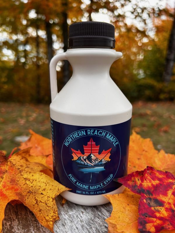 A pint container of pure maine maple syrup
