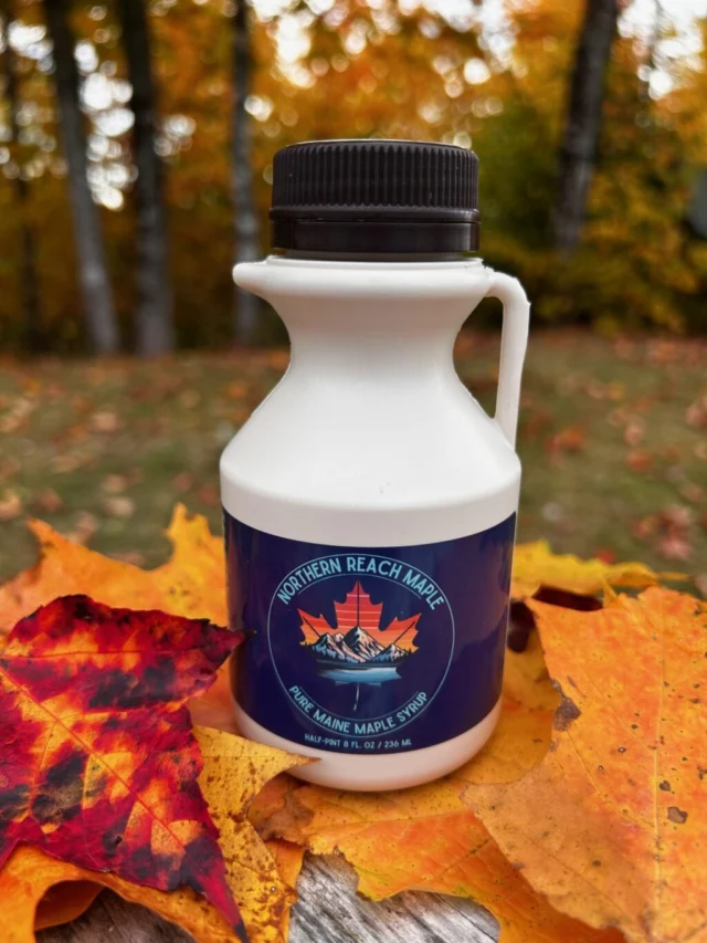 A half-pint of pure maine maple syrup