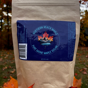 A 1 pound bag of pure maine maple sugar