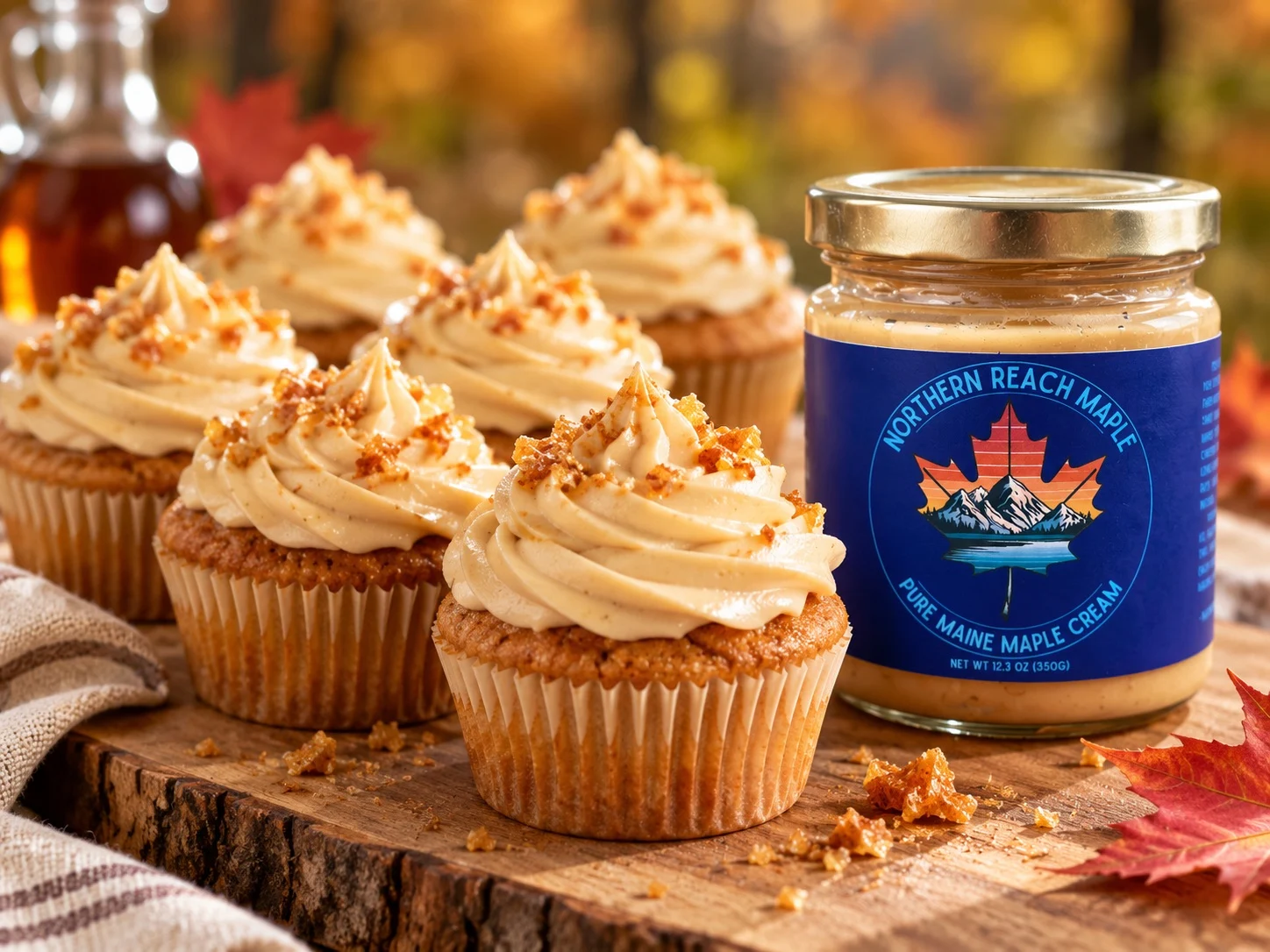Cupcakes using pure Northern Reach Maple maple cream as the frosting.