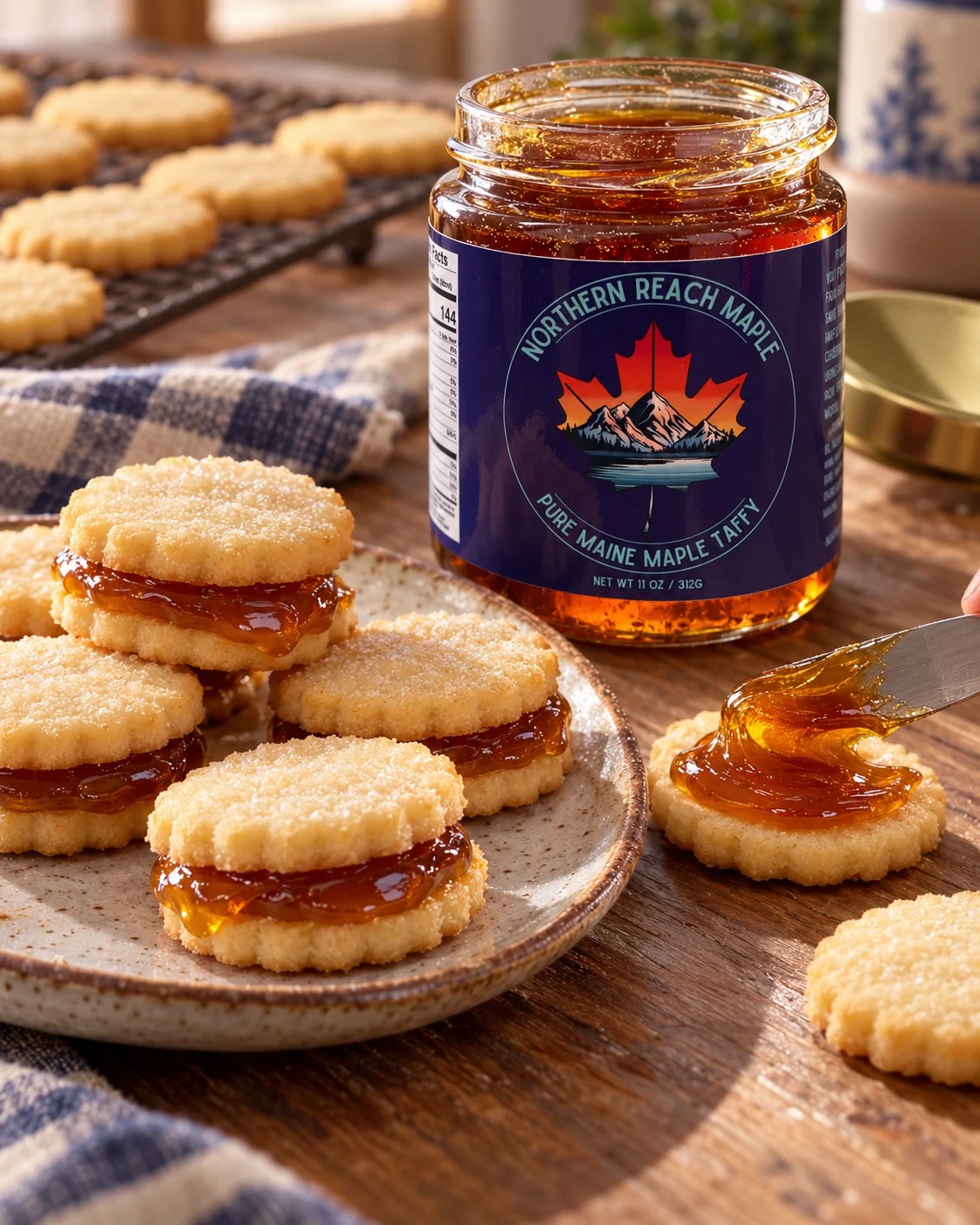 Shortbread cookies with maple taffy filling