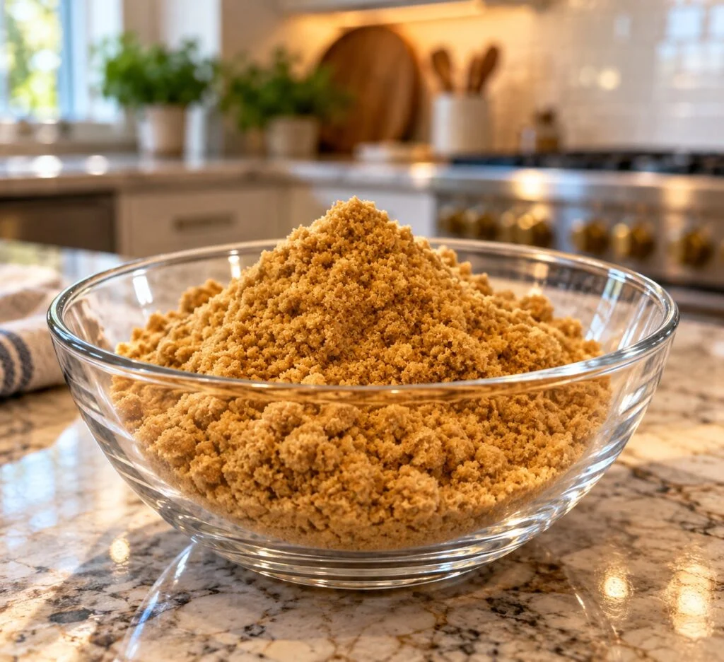 Maple Sugar in the kitchen in a glass bowl