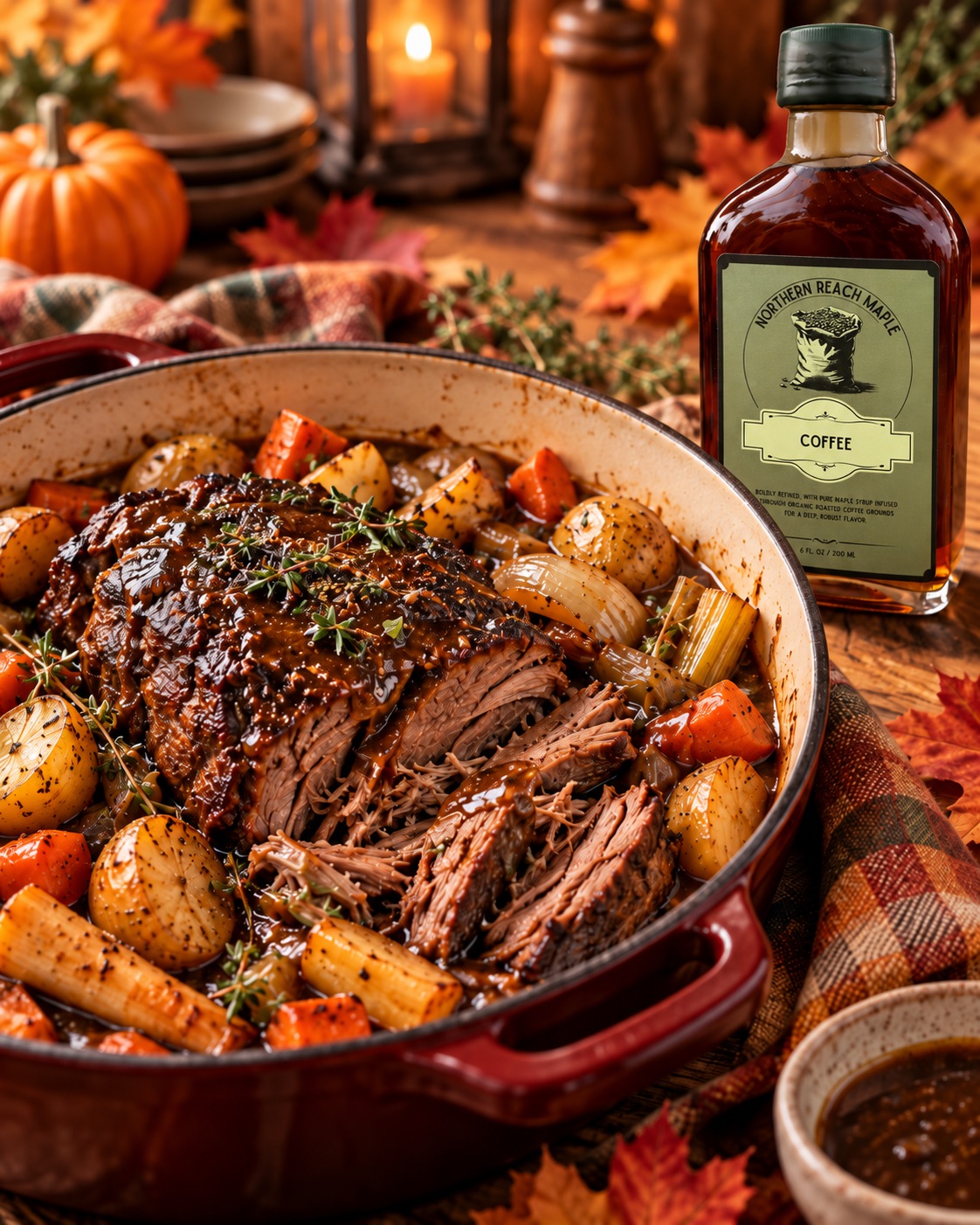 A picture of a pot roast using Northern Reach Maple Coffee Infused Maple Syrup.