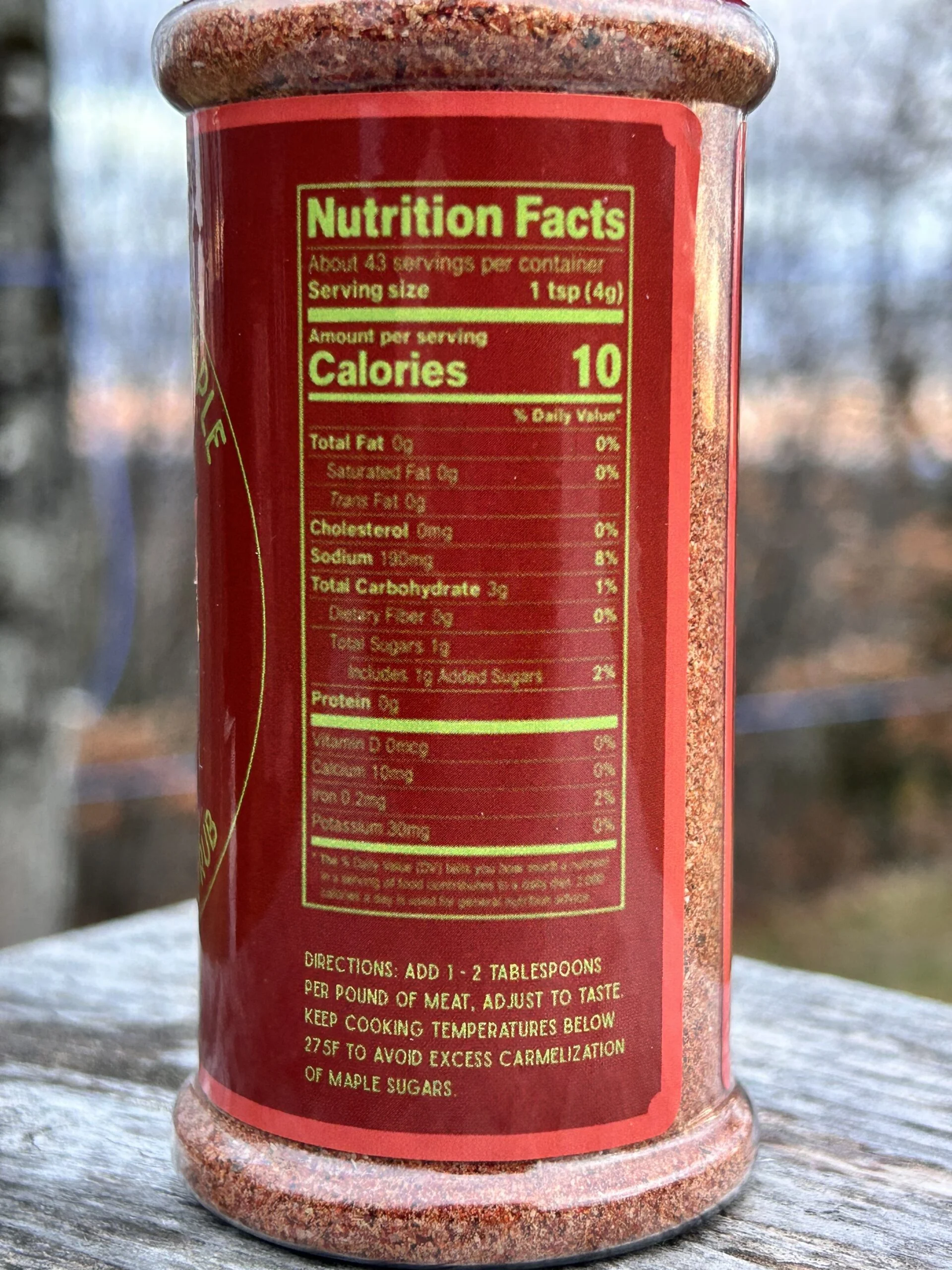 Sweet & Spicy Maple Rub Nutrition Facts Panel.