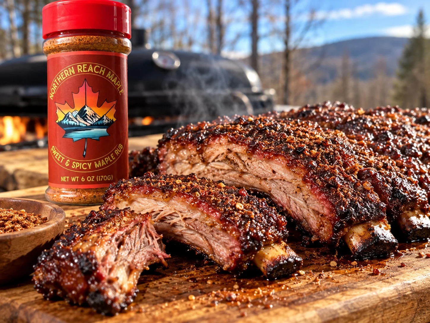 A rack of beef ribs with Sweet & Spicy Maple Rub applied.